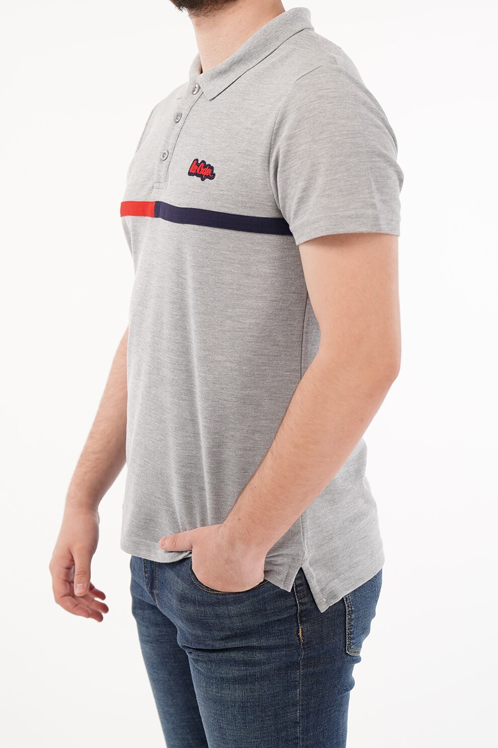 Lee Cooper, Tricou polo din pique cu detalii contrastante, Gri melange, L